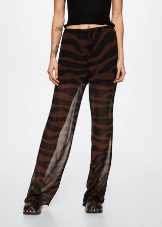 Pantalón Semitransparente con Estampado Animal Print