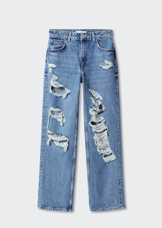 Jeans Rectos con Rotos Decorativos