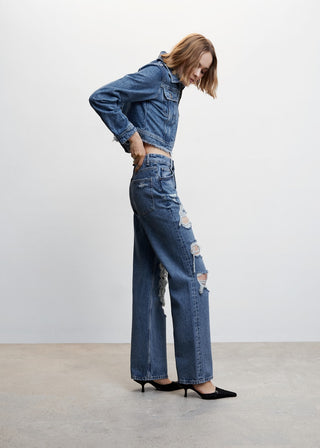 Jeans Rectos con Rotos Decorativos