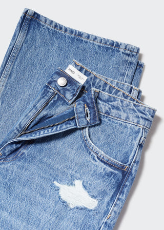 Jeans Rectos con Rotos Decorativos
