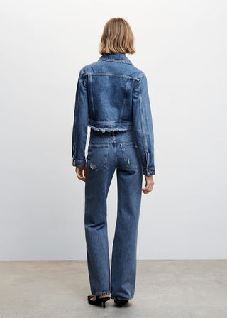 Jeans Rectos con Rotos Decorativos