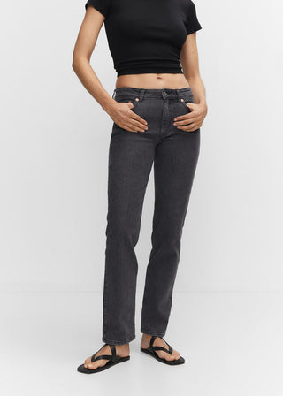 Jeans Rectos Talle Medio con Bolsillos