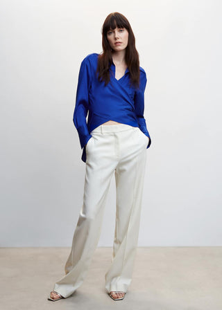 Camisa Satinada con Cuello Cruzado