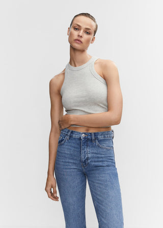 Jeans Rectos Talle Alto con Bolsillos