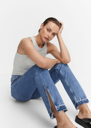 Jeans Rectos Talle Alto con Bolsillos