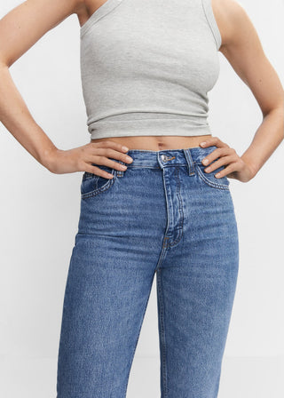 Jeans Rectos Talle Alto con Bolsillos