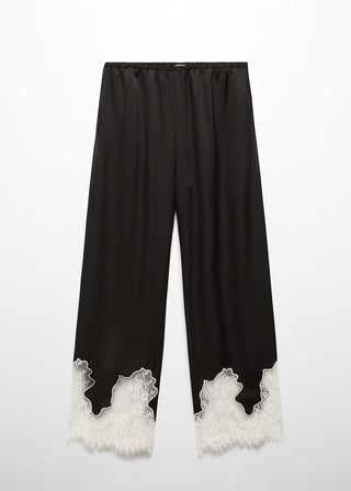 Pantalón Wide Leg con Detalle de Encaje