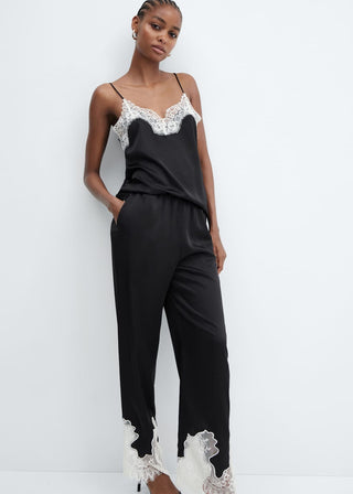 Pantalón Wide Leg con Detalle de Encaje