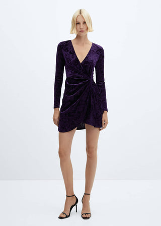 Vestido Cruzado de Terciopelo, Morado