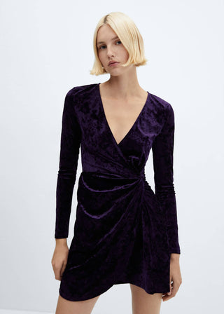 Vestido Cruzado de Terciopelo, Morado