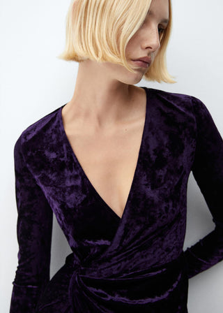 Vestido Cruzado de Terciopelo, Morado