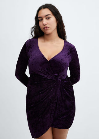 Vestido Cruzado de Terciopelo, Morado