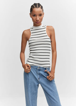 Camiseta Cuello Halter Estampado de Rayas