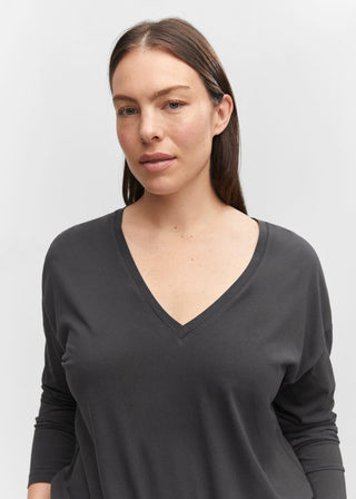 Camiseta de Algodón Cuello Pico, Gris