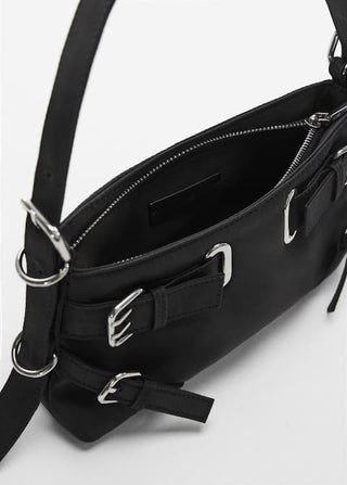 Bolso de Hombro con Hebillas, Negro