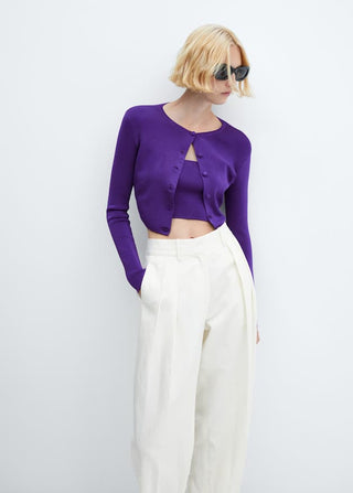 Sudadera Crop con Botones, Morado