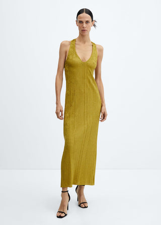 Vestido Cuello V con Espalda Abierta