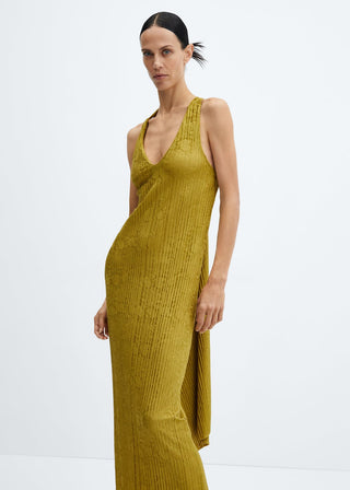 Vestido Cuello V con Espalda Abierta