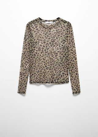 Camiseta Semitransparente Animal Print, Café