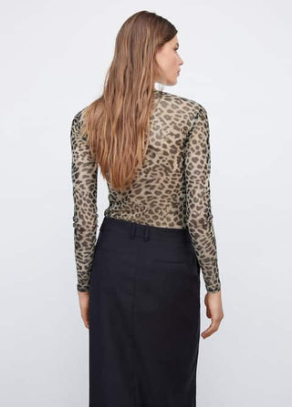 Camiseta Semitransparente Animal Print, Café