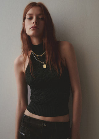 Blusa Cuello Halter con Tejido Trenzado