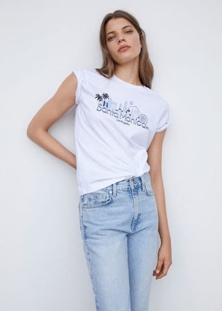 Camiseta de Algodón Estampado, Blanco