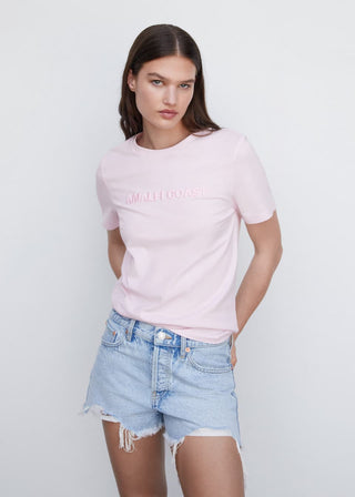 Camiseta Mensaje Bordado, Rosa