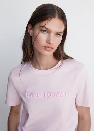 Camiseta Mensaje Bordado, Rosa