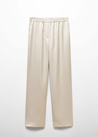 Pantalón Satinado con Cintura Elástica, Beige