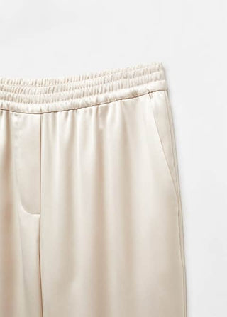 Pantalón Satinado con Cintura Elástica, Beige