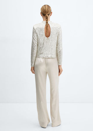 Pantalón Satinado con Cintura Elástica, Beige