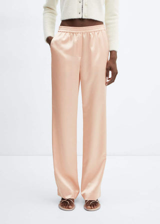 Pantalón Satinado con Cintura Elástica, Rosa