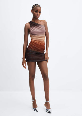 Vestido Drapeado con Estampado Degradado