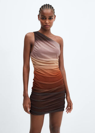 Vestido Drapeado con Estampado Degradado