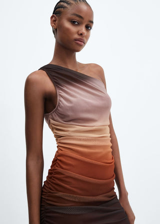 Vestido Drapeado con Estampado Degradado