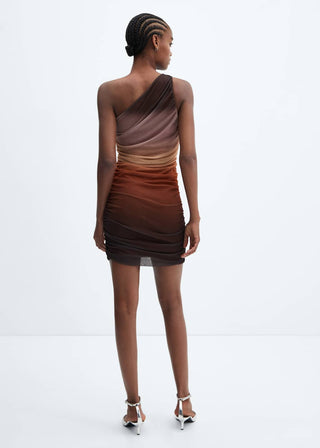 Vestido Drapeado con Estampado Degradado