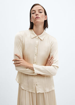 Camisa Plisada Efecto Satinado, Beige