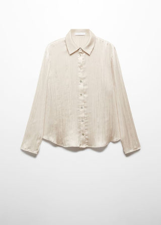 Camisa Plisada Efecto Satinado, Beige