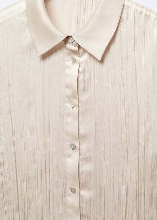 Camisa Plisada Efecto Satinado, Beige