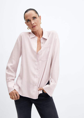 Camisa con Bolsillo de Parche Rosa