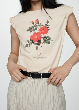 Camiseta de Algodón Estampado Floral