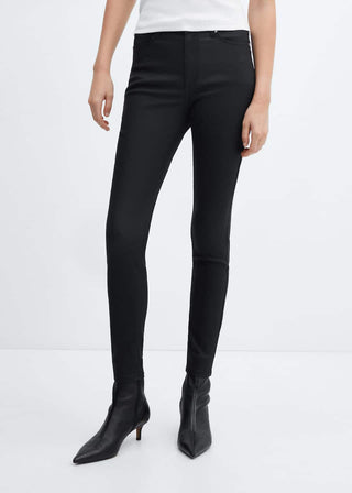 Jeans Skinny Tiro Alto Encerados, Negro