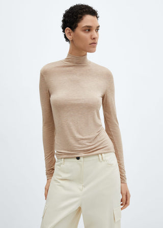 Camiseta Manga Cuello Alto, Beige Oscuro