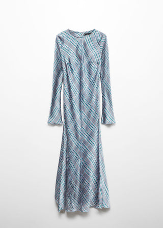 Vestido Manga Larga con Estampado de Cuadros