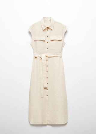 Vestido Camisero con Bolsillos de Lino