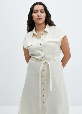 Vestido Camisero con Bolsillos de Lino