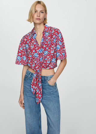 Camisa con Nudo Estampado Floral