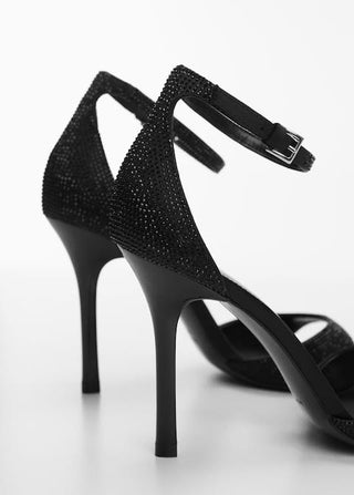 Sandalias de Tacón Detalle Strass, Negro