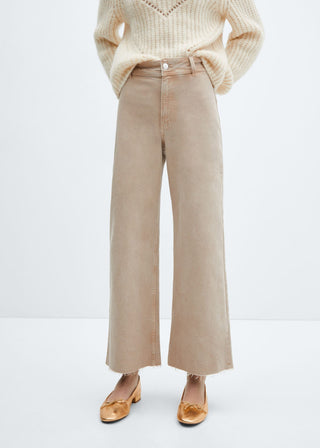 Jeans Culotte Tiro Alto, Beige