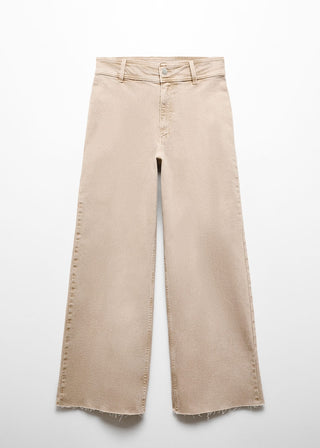 Jeans Culotte Tiro Alto, Beige